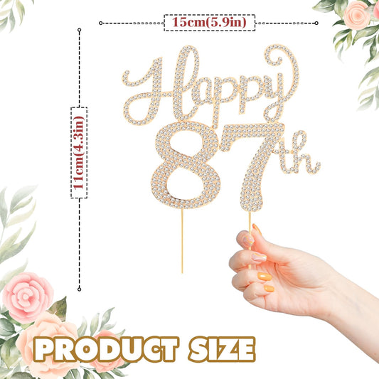 Happy 87th Birthday Decorations,87th Birthday Gold Rhinestone Cake Topper - Cheers to 87 Years Old Bday Party Metal Sparkly Cake Centerpieces Sign.