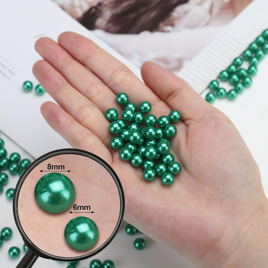 980pcs Undrilled Holeless ABS Faux Pearl Beads for Vase fillers, No Hole Round Pearls for Cosmetic Boxes, DIY Parts, Table Scatter, Wedding, Birthday Party Home Decorating (Dark Green, 8mm)