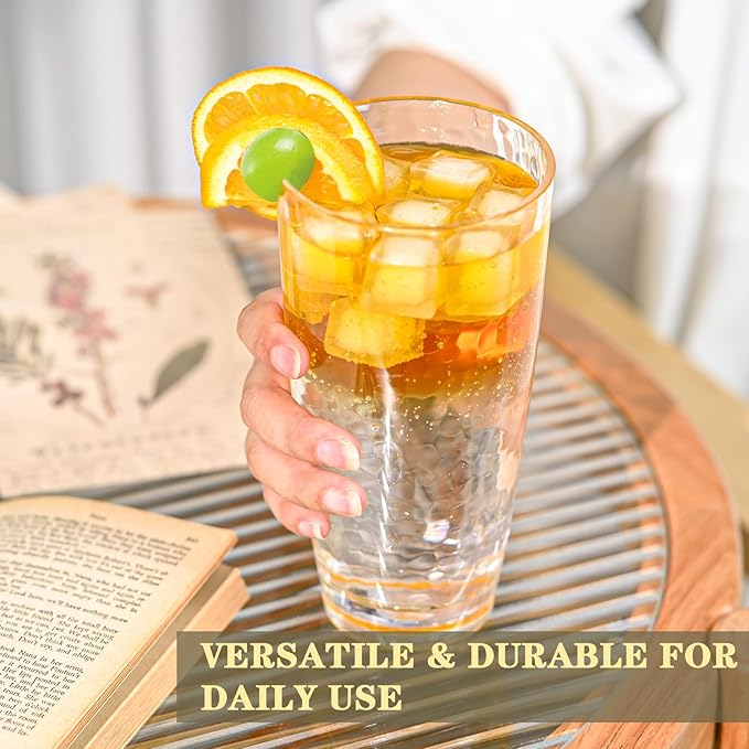6 Pcs Plastic Drinking Tumblers of 24 oz, Acrylic Drinking Glasses with Straw&PP Brush, BPA-Free, Stackable Water Cups, Clear Cups for Juice, Wine (24 oz-6 pcs)
