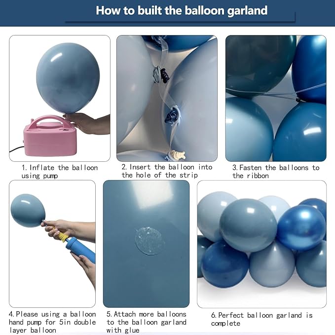 Dusty Blue Balloon Arch Double Stuffed Light Dark Blue Balloons Different Size Blueberry Balloon Garland Kit for Baby Shower Birthday Wedding Bridal Christmas New Year Party Decorations
