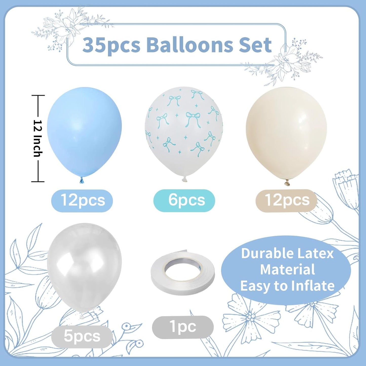 Pastel Blue Bow Balloons Light Pale Blue and White Sand Balloon 12inch Beige Clear Balloons Coquette Birthday Party Decorations Latex Helium Balloon for Arch Bridal Baby Shower Bachelorette Weddiing