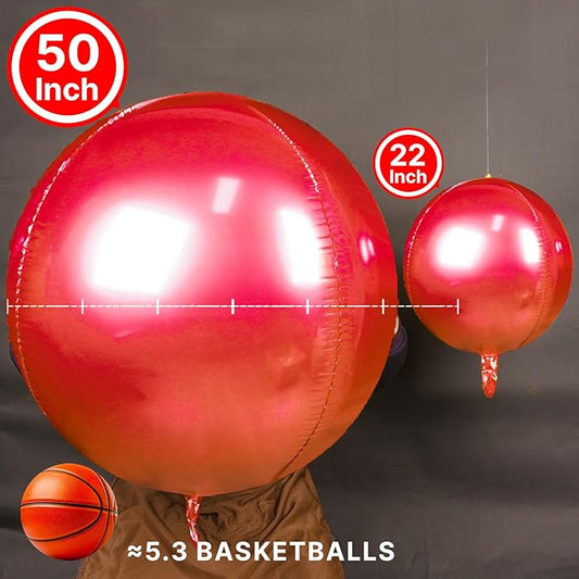 PartyWoo Red Foil Balloons 3pcs 50 Inch Large Round Foil Big Giant 4D Jumbo Inflatable Mirror Ball Mylar Balloons for Graduation Birthday Anniversary Casino Cherry Citizenship Party Decorations