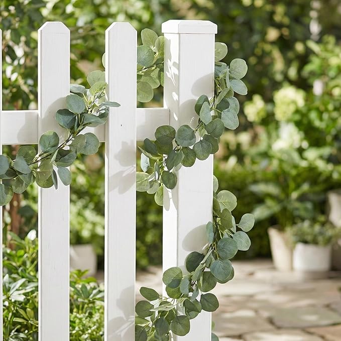 2 Pack Natural-Looking Eucalyptus Garland 5.9 Ft Artificial Eucalyptus Leaves Table Greenery Garland for Wedding Backdrop Table Arch Wall Indoor Outdoor Home Party Decor