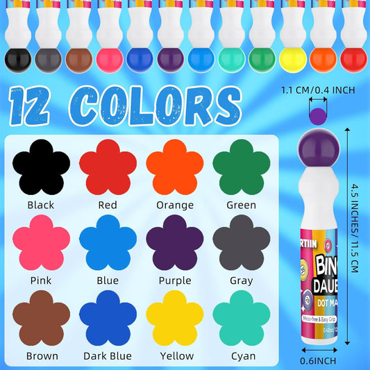 Crtiin 96pcs Bingo Daubers Bulk in 12 Colors, 0.5 Oz, Assorted Colors Set of Bingo Markers,bingo Supplies Dot Markers Dot Paint Craft Ideal for Art and Crafts Painting Supplies Drawing Coloring