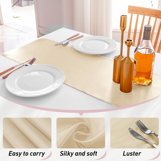 20 Pack Satin Table Runner 12 X 108 Inch Silk Table Runner for Party,Wedding, Birthday, Banquets,Decoration(Champagne)
