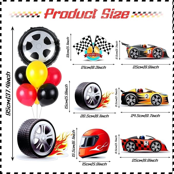 6 Sets Race Car Party Balloons Stand Kit Racing Car Table Centerpieces Decor Red Black Yellow Balloon Race Car Birthday Party For Boys Let's go Birthday Racing Sports Themed Decorations