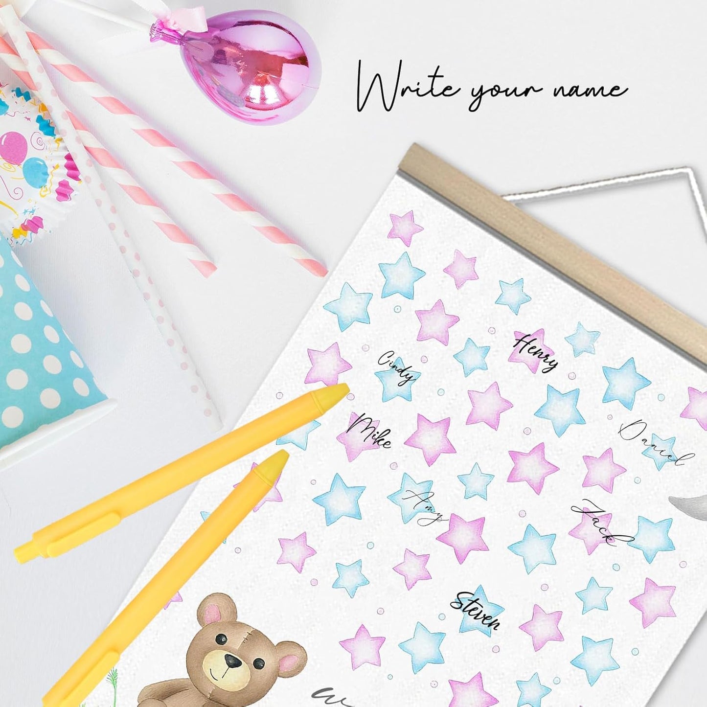 Bear Baby Shower Guest Book Party Ideas, Baby Shower Gender Reveal Guest Book Canvas Decoration, Baby Book Keepsake Party Favors