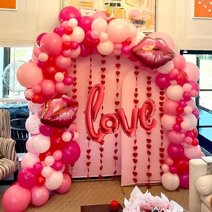 VitaCraft 139pcs Valentines Day Balloon Arch Garland Kit, Pink Red Rose Red Balloons with Large Lip Love Foil Balloon for Women Girls Valentine's Day Mother's Day Wedding Decoration