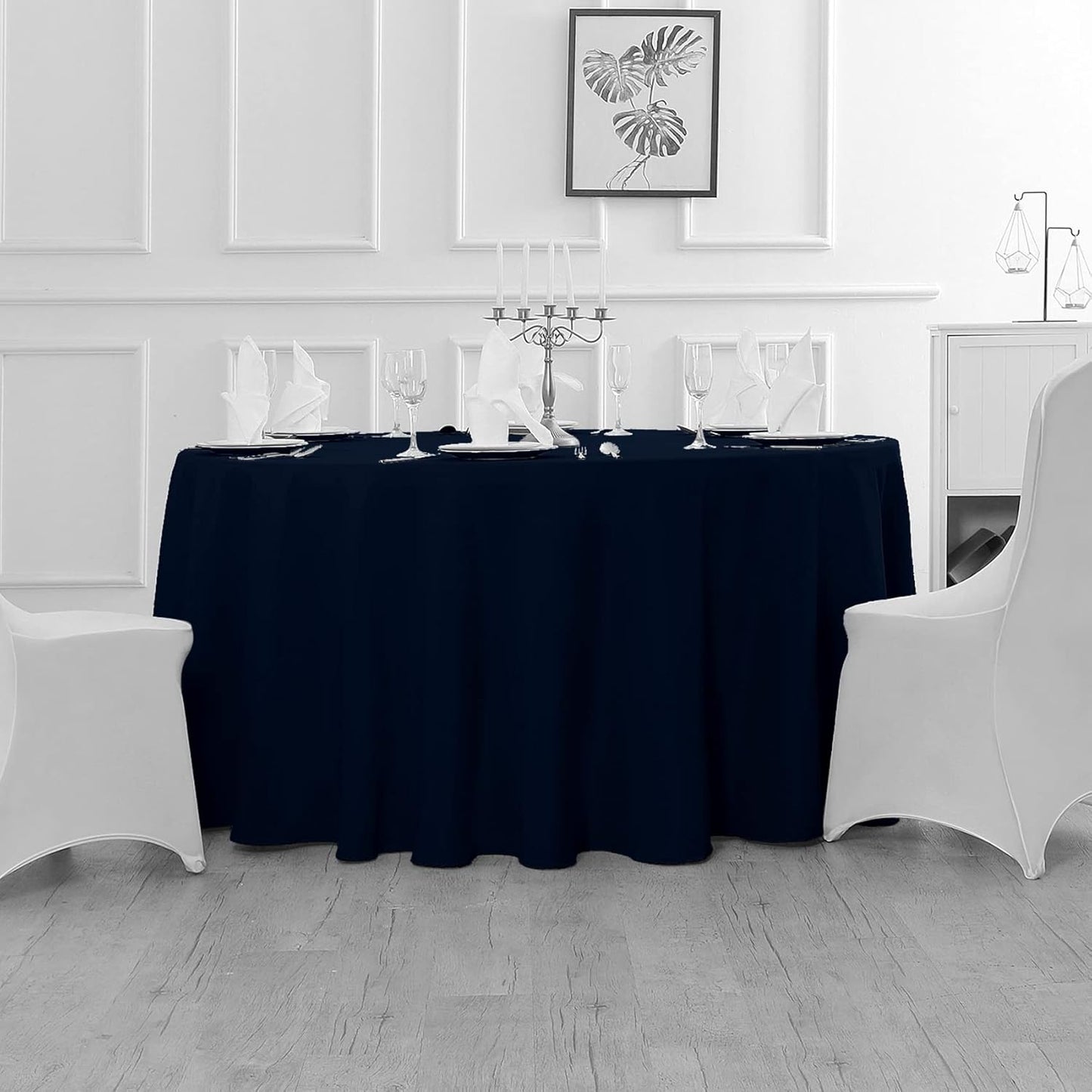 Fokitut 2 Pack Waterproof Round Tablecloth, 120 Inch, Stain Resistant and Wrinkle Polyester Table Cloth, Fabric Table Cover for Kitchen Dining, Wedding, Party, Holiday Dinner-Navy