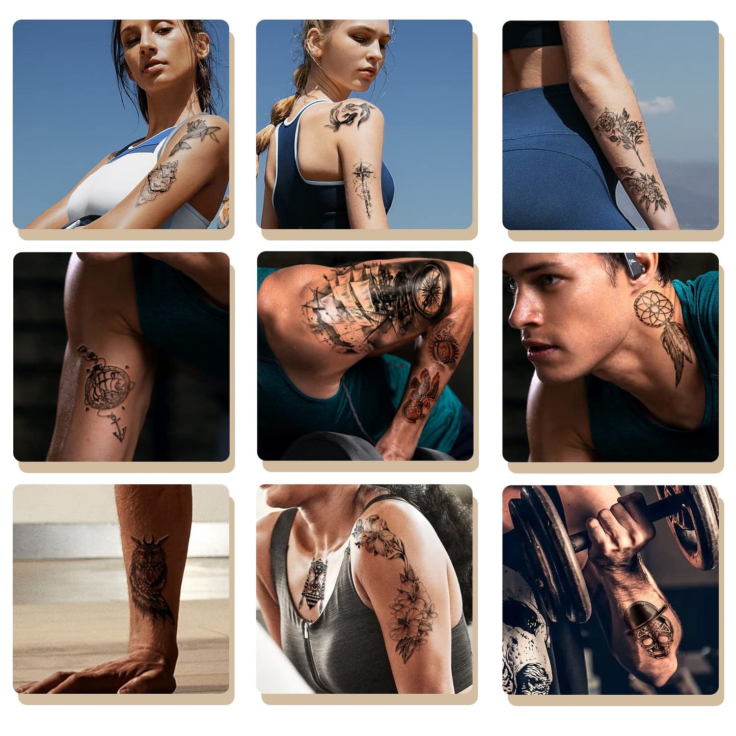 Yazhiji 70sheets Waterproof Temporary Tattoo for Girls or Boys Kids 10sheets Larger Half Arm Wolf Tiger Lion Fake Tattoos for Men or Women And 60 sheets Tiny Flower Snake Bird Crown Tattoo Sticker