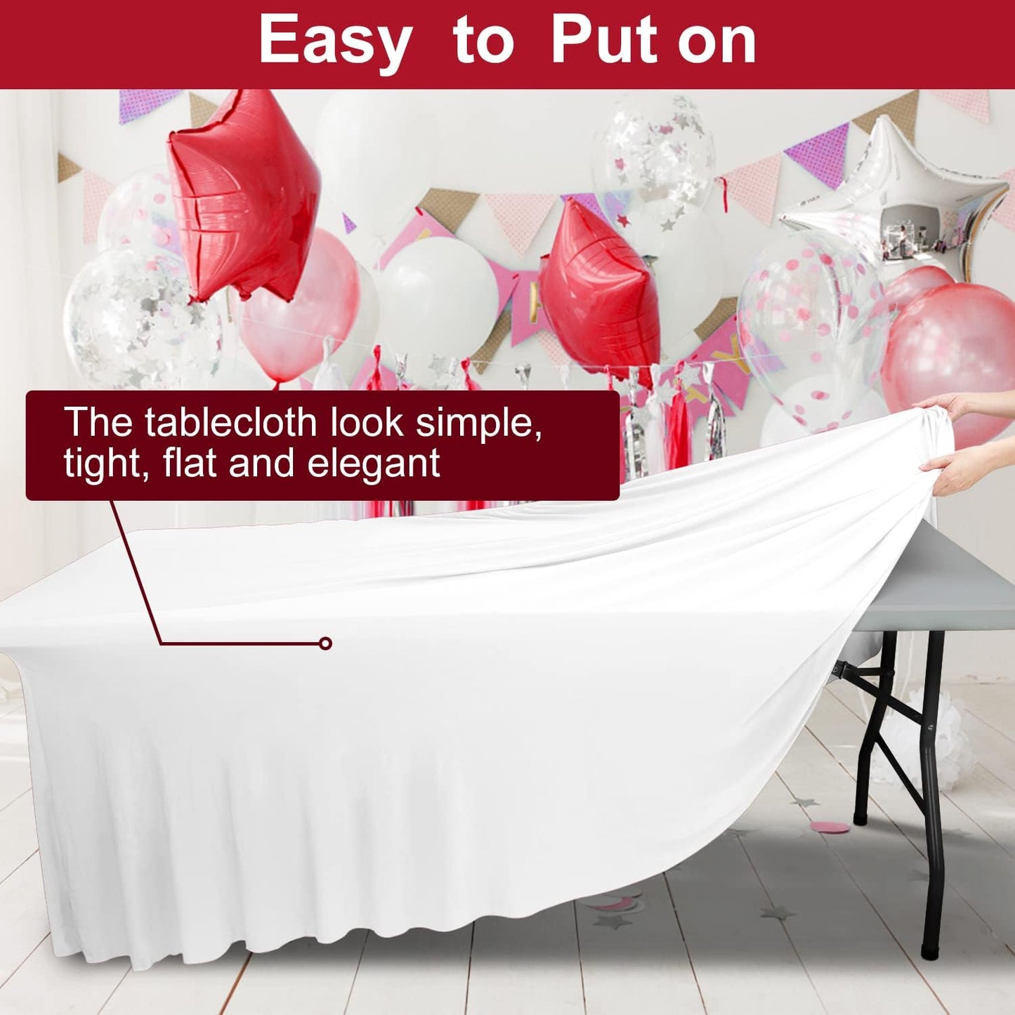 Thick Spandex Table Skirt and Cover 6ft, Rectangle Fitted Tablecloth with Pleated Skirt, Wrinkle Free Rectangular Table Cloth for Banquets and Vendor Event (White, 72"*30"*29")