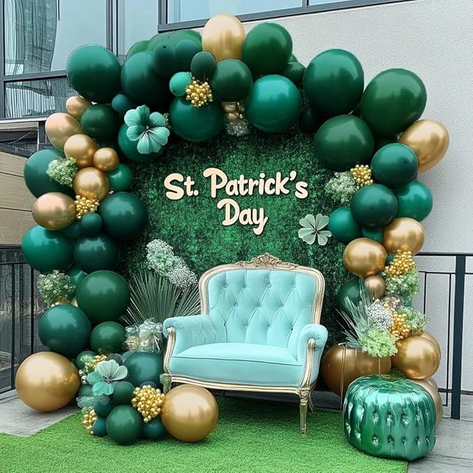 Emerald Green Gold Balloons Garland Double Stuffed Dark Green Gold Balloons Hunter Forest Metallic Arch Kit for Birthday Baby Shower Jungle Graduation Party Decorations
