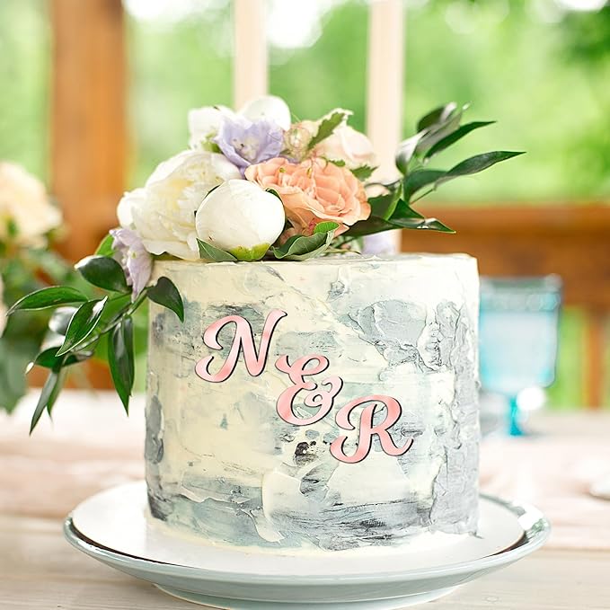 Jspupifip 64pcs Rose Gold Acrylic Cake Topper, Glitter Numbers & Alphabet Decor, Personalized Cake Picks for Anniversary, Baby Shower, Wedding Party Supplies