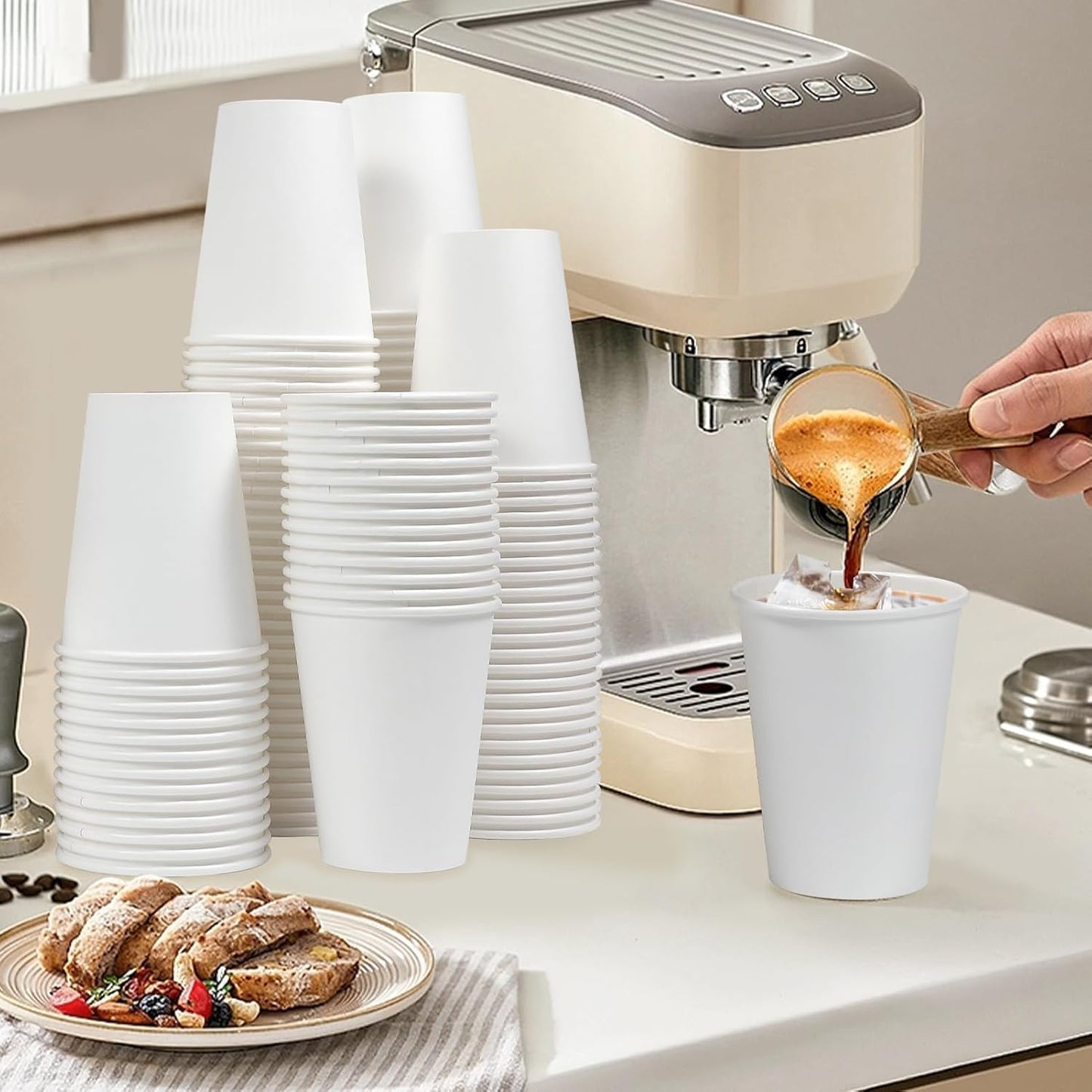 300 Count - 12 oz Paper Coffee Cups, Disposable Coffee Cups 12 oz, Thickened White Paper Cups for Hot or Cold Beverage, Home, Office, Party, Business, Events