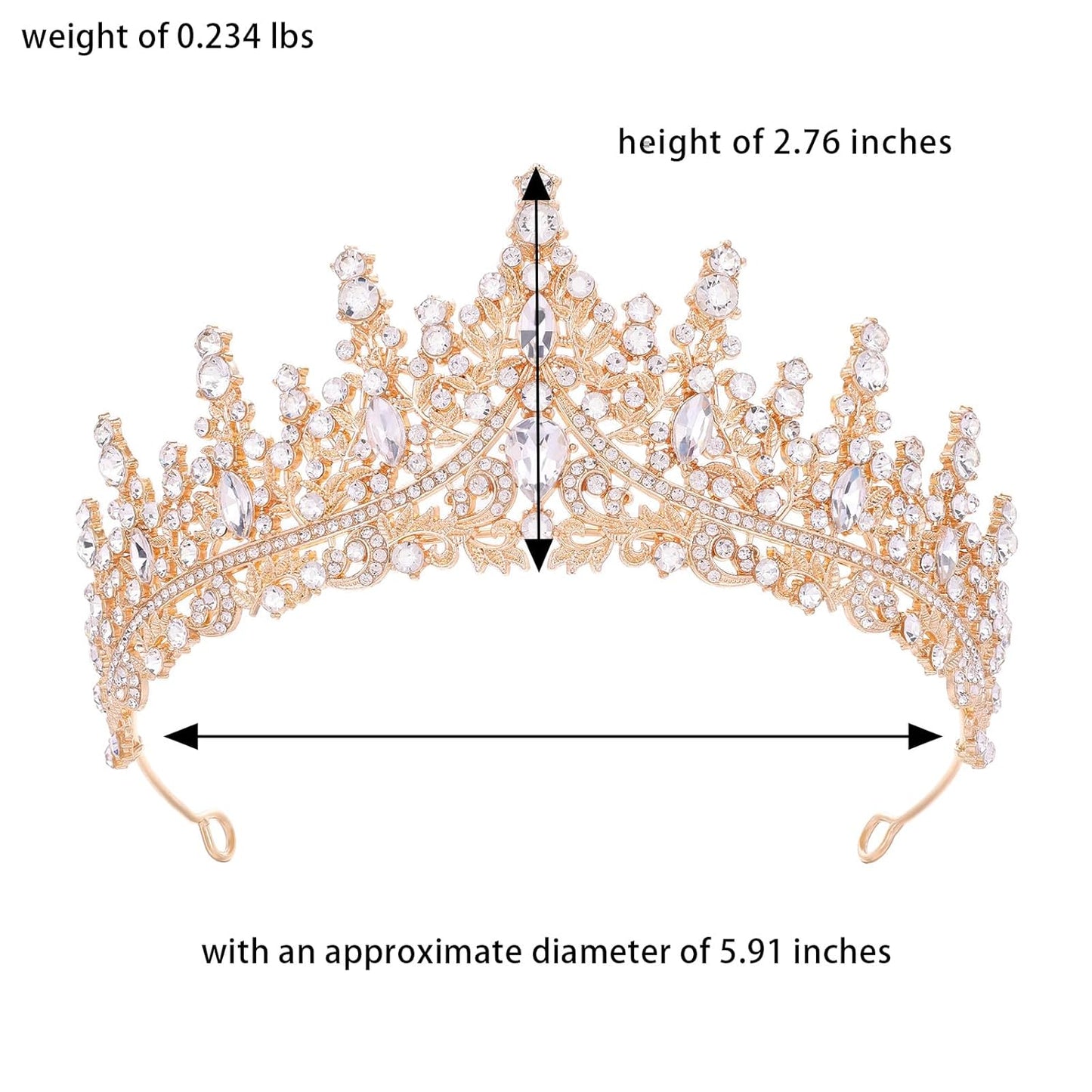 Gold Tiara for Women Crystal Queen Crowns Rhinestone Princess Tiaras for Girl Wedding Headband for Bride Hair Accessories for Halloween Costume Birthday Party Prom Mother's Gifts
