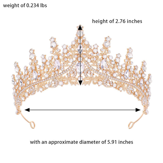 Gold Tiara for Women Crystal Queen Crowns Rhinestone Princess Tiaras for Girl Wedding Headband for Bride Hair Accessories for Halloween Costume Birthday Party Prom Mother's Gifts