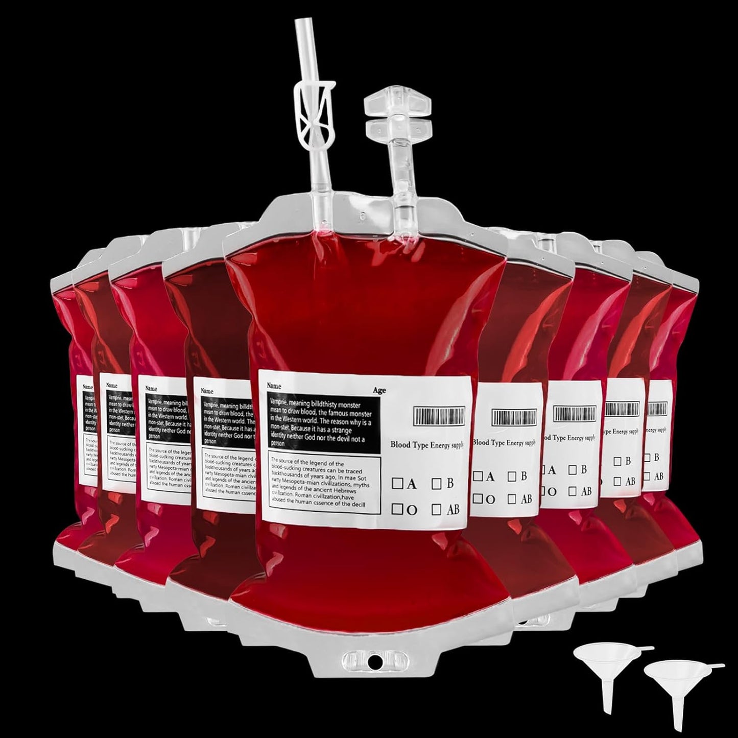 20Pcs Reusable Blood Bags for Drinks, IV Bag with Funnel for Halloween Party, Vampire Nurse Theme Party Decorations