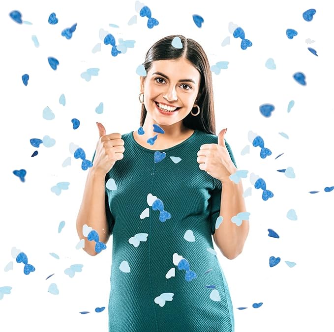 Gender Reveal Confetti Balloon Salute Gun, He or She (Set of 10) Baby Boy or Girl Party Supplies Decoration (10 Blue)