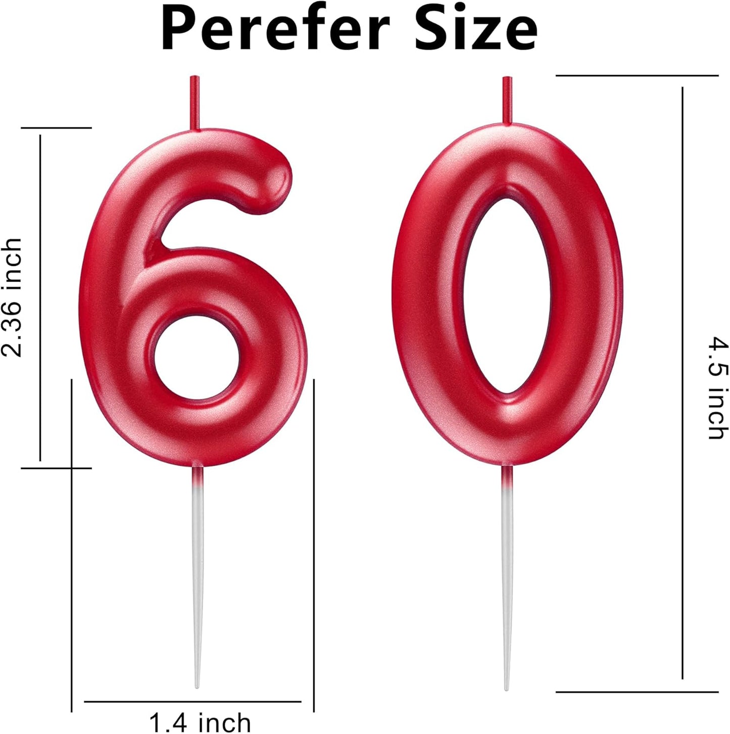 Red Number 60 Candle Happy Birthday 3D Number Candles for Birthday Cake Party Decoration Wedding Anniversary Celebration Supplies