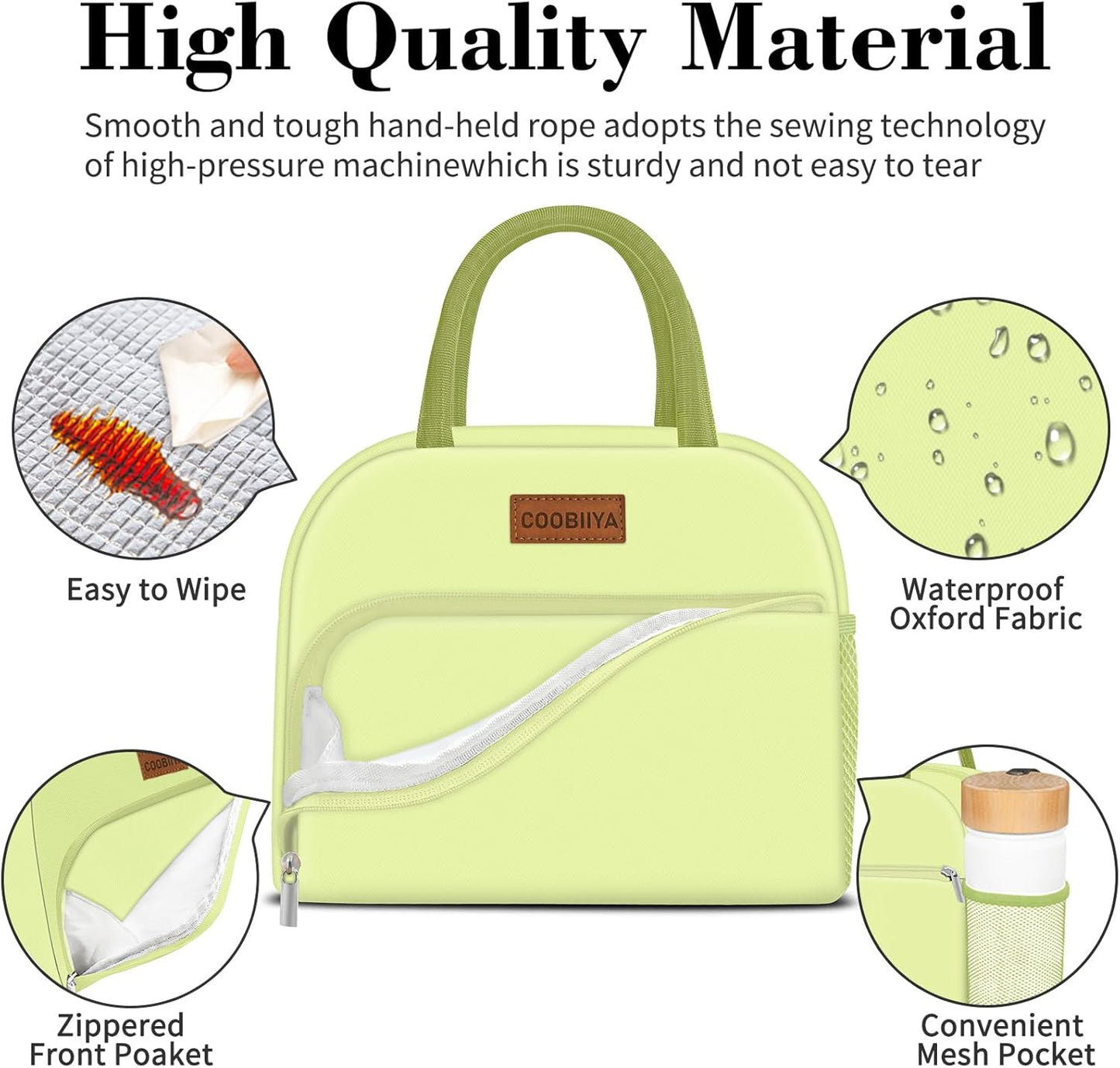 Coobiiya Lunch Bag Women, Lunch Box for Women Adult Men, Small Leakproof Cute Lunch Tote Large Capacity Reusable Insulated Cooler Lunch Container for Work/Office/Picnic/Travel-Mint Green