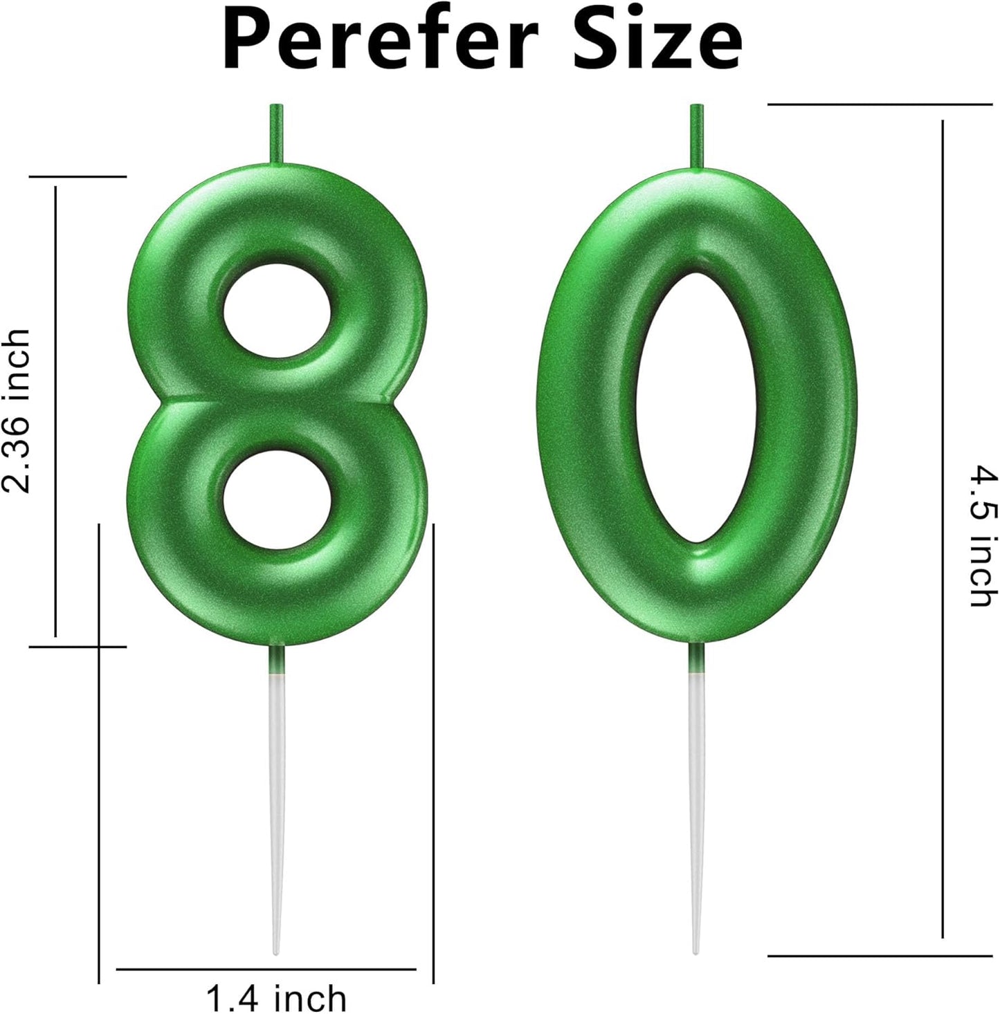 Green Number 80 Candle Happy Birthday 3D Number Candles for Birthday Cake Party Decoration Wedding Anniversary Celebration Supplies
