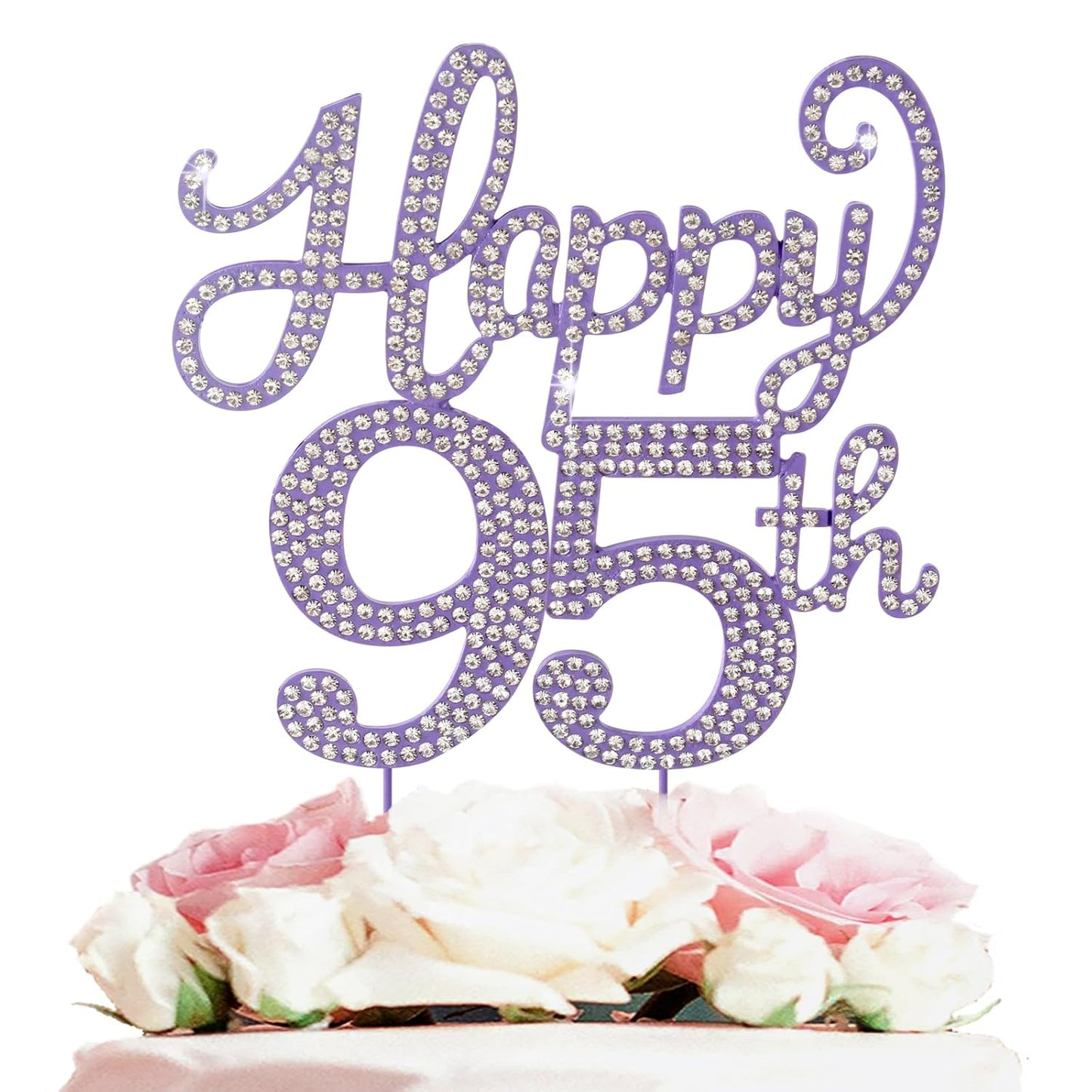 Happy 95th Birthday Purple Rhinestone Cake Topper - 95th Birthday/Anniversary,Cheers to 95 Years Old Bday Party Metal Sparkly Centerpieces Decorations.