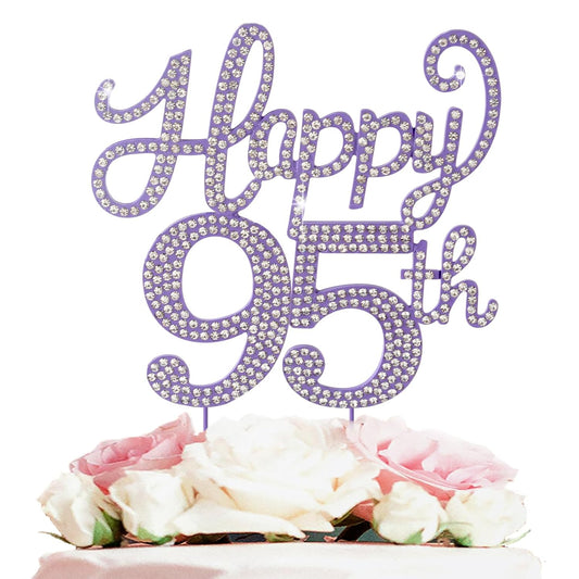 Happy 95th Birthday Purple Rhinestone Cake Topper - 95th Birthday/Anniversary,Cheers to 95 Years Old Bday Party Metal Sparkly Centerpieces Decorations.