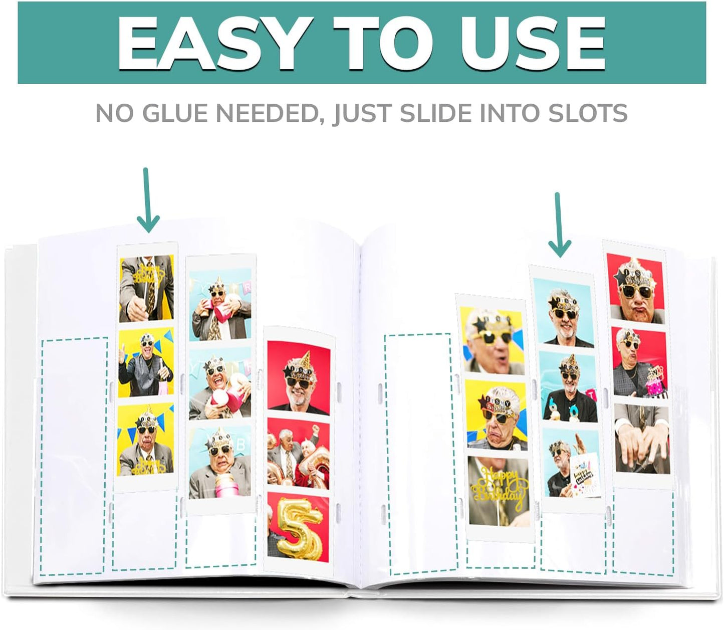 PBF (5 Pack) Photo Booth Album, Guest Book with 2x6 Clear Picture Inserts, White Cover with Plastic Sleeves & White Pages, Scrapbook Album for Photo Strips, Memory Book, Wedding, and Baby Showers