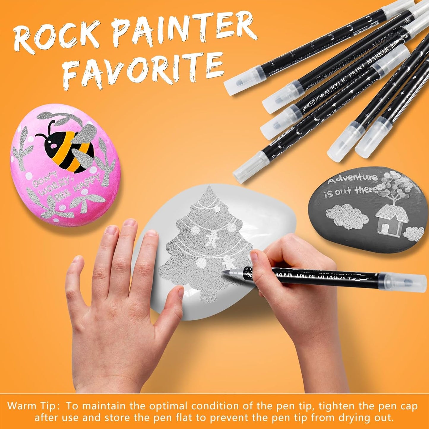 Silver Acrylic Paint Pens Markers, 6 Pc Dual Tips Waterproof Paint Markers For Rock Painting, Fabric, Metal, Glass, Wood, Canvas, Ceramic, Pumpkins, Eggs, Plastic, Non-Toxic & Odor