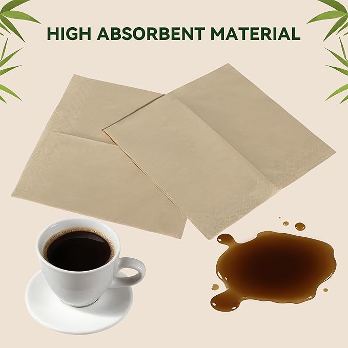 MORGIANA 2-Ply Bamboo Paper Napkins, 300-Count Brown Unbleached Paper Hand Towels for Bathroom & Kitchen, Eco-Friendly