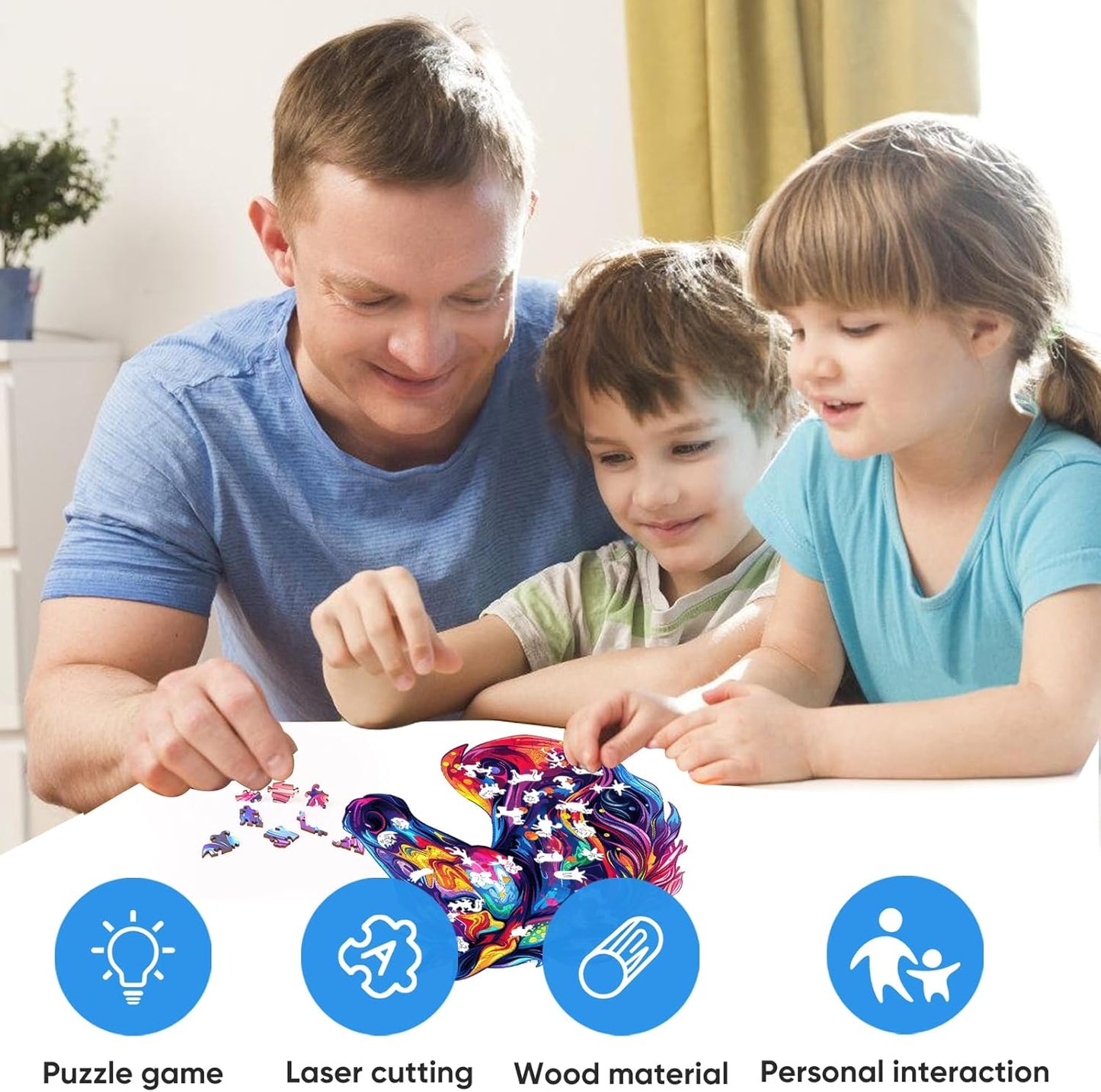 Reouinty Wooden Puzzles for Adults 500 Pieces, Cool Horse Liberty Wood Jigsaw Puzzles, Unique Shape Animal Adult Gifts, Irregular Wood Puzzles Gift for Family Game 15.8 x 18.3 in