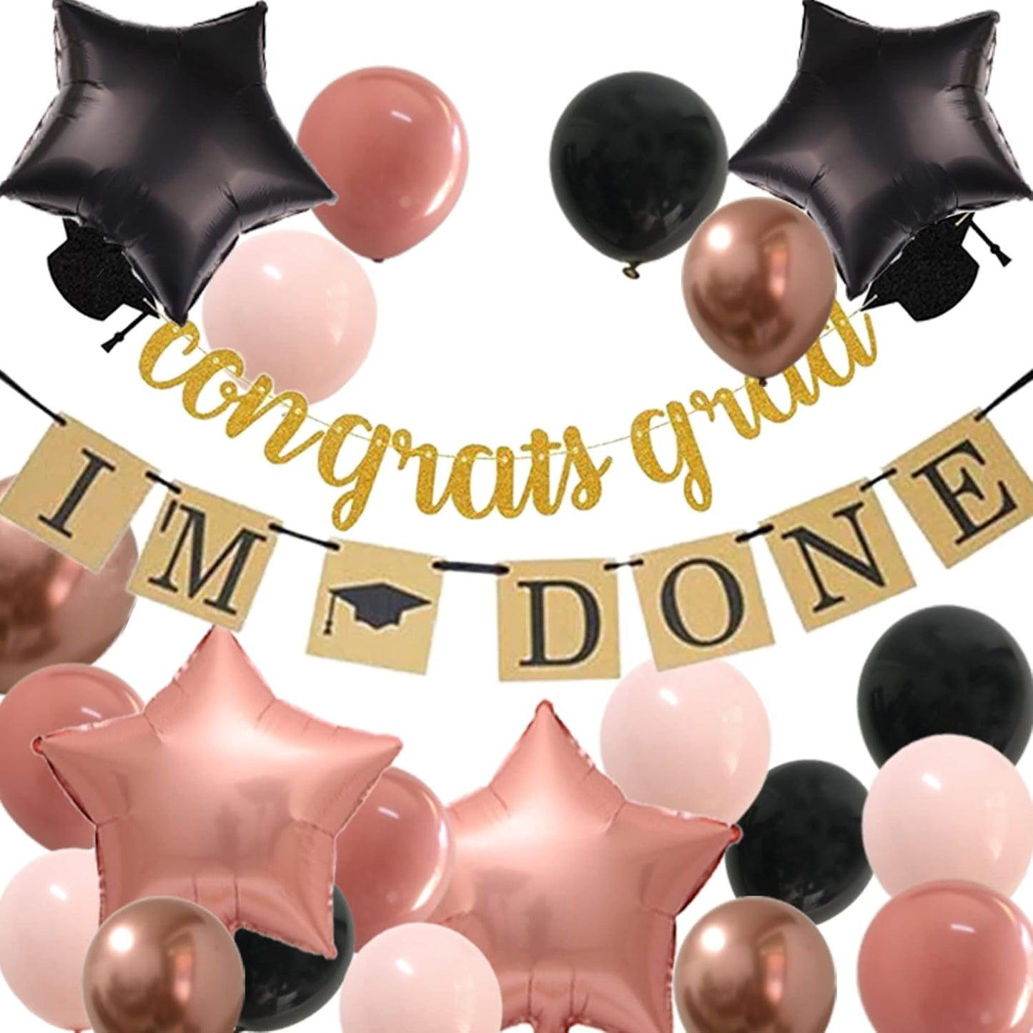 Graduation Decorations Rose gold - 2022 Graduation Party Decor Supplies with Dusty pink Black Balloons and congrats grad banner for nurse girls high school and College (Black + Rose gold)