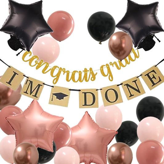 Graduation Decorations Rose gold - 2022 Graduation Party Decor Supplies with Dusty pink Black Balloons and congrats grad banner for nurse girls high school and College (Black + Rose gold)
