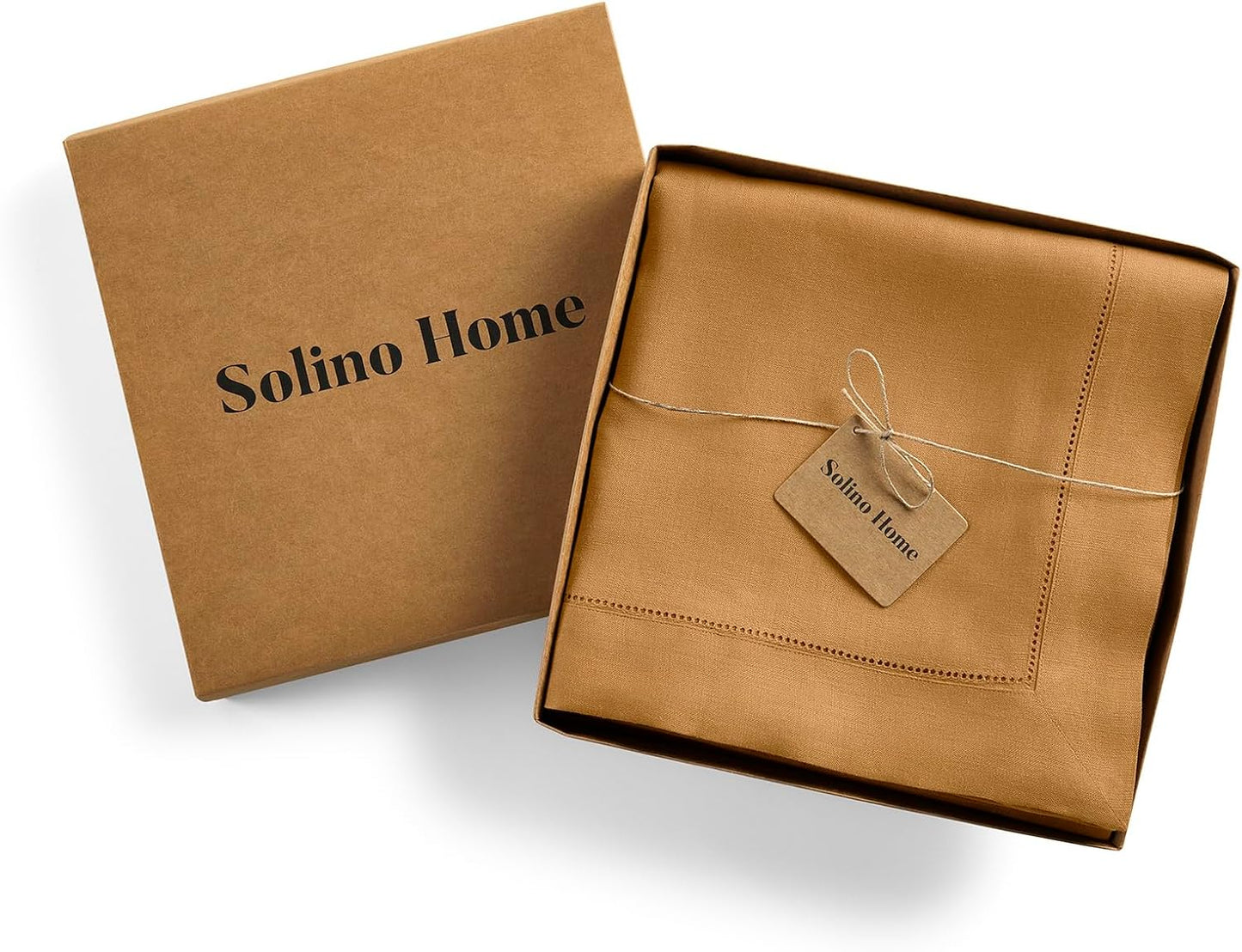 Solino Home Brown Sugar Linen Tablecloth 60 x 120 Inch - Classic Hemstitch, 100% Pure Linen Rectangular Tablecloth - Machine Washable Table Cloth for Fall, Autumn, Thanksgiving