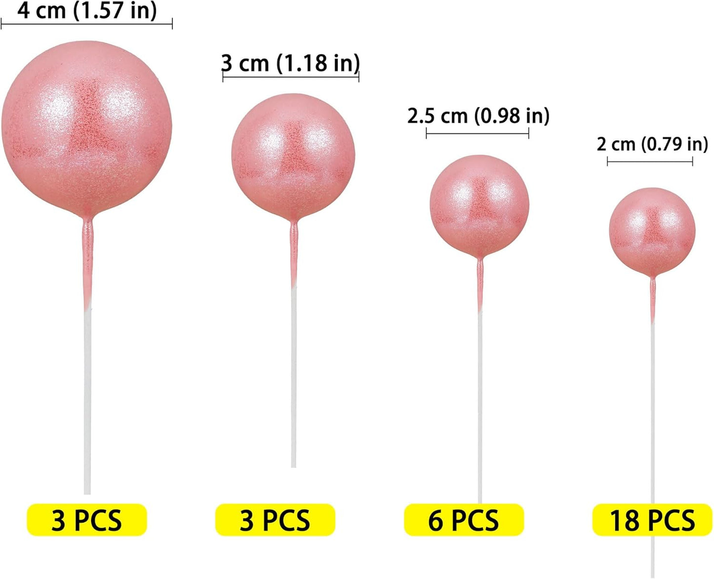 30Pcs Balls Cake Topper Glitter Foam Ball Cake Picks Mini Balloon Cupcake Insert Bubble Balls DIY Decoration for Baby Shower Wedding Anniversary Kids Birthday Graduation Party Cake Decorations Pink