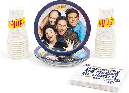 Silver Buffalo Seinfeld TV Series 60 Pack Partyware Disposable Paper Plates, Napkins, and Cups