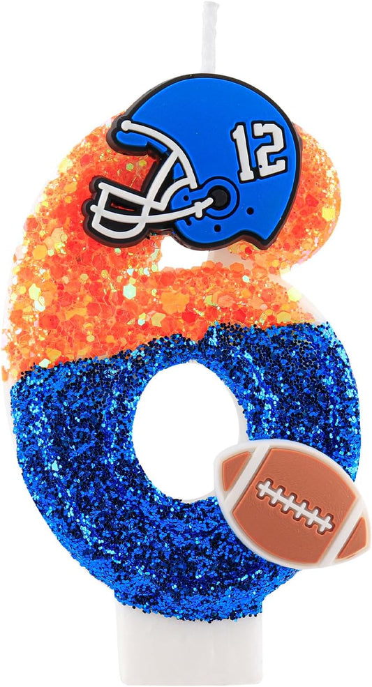 Football Birthday Candles Numeral 6 Candles Cake Topper Decorations Football Birthday Cake Decorations for Boys Girls Kids Party Supplies
