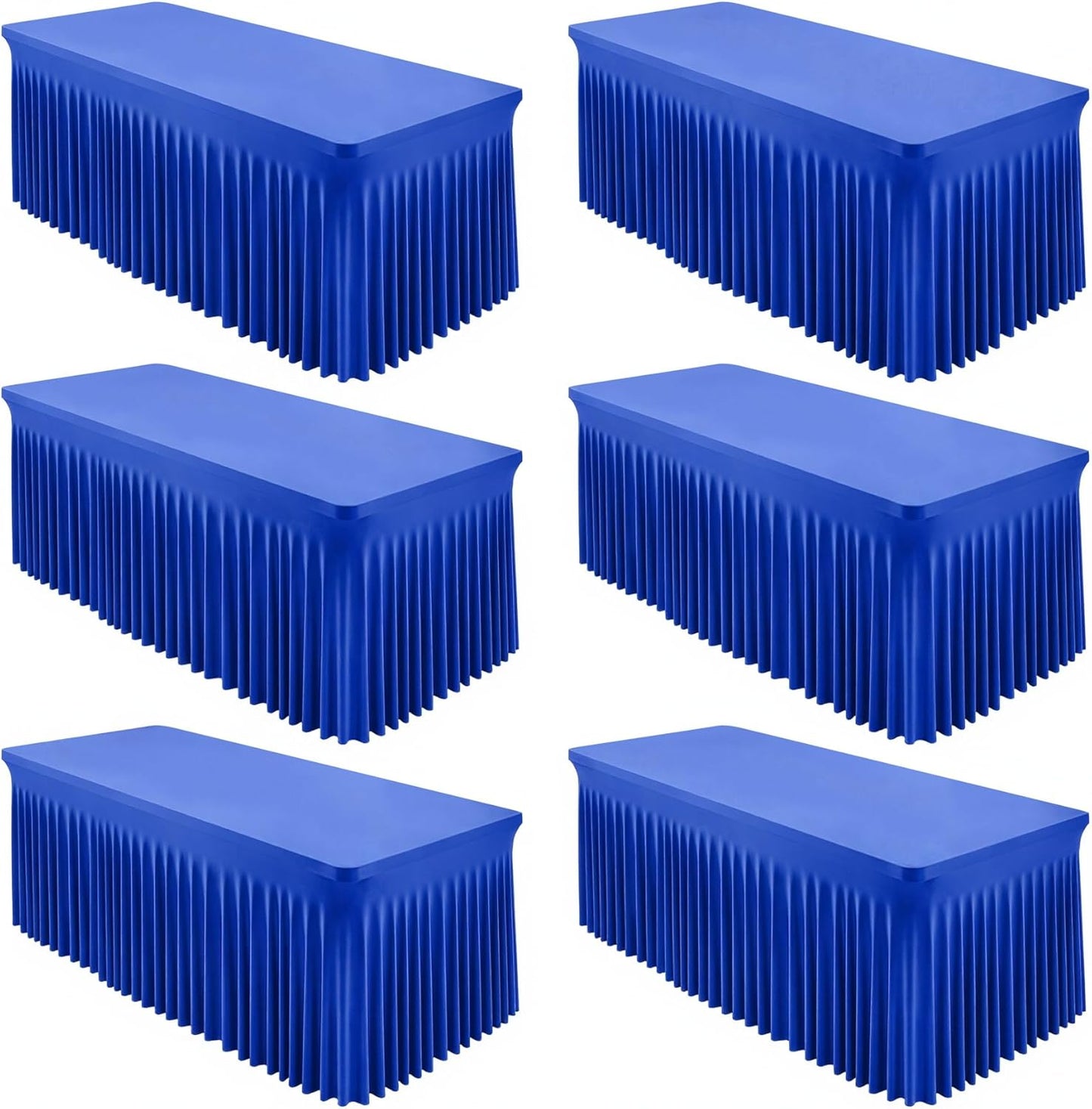 6 Packs Royal Blue Tableclothes for 6 Foot Rectangle Table, Wrinkle Free Spandex Tablecovers 6FT Stretch Fitted Table Cloth with Skirt for Birthday Parties Graduations Event Wedding Banquet
