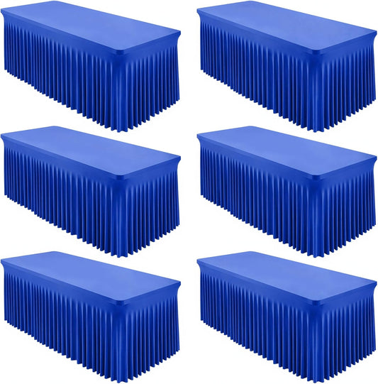 6 Packs Royal Blue Tableclothes for 6 Foot Rectangle Table, Wrinkle Free Spandex Tablecovers 6FT Stretch Fitted Table Cloth with Skirt for Birthday Parties Graduations Event Wedding Banquet