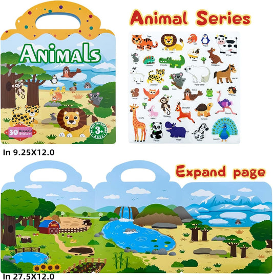 3 Sets Reusable Sticker Book for Toddlers 3+ Years - Waterproof Sticker Books for Kids, Travel Toys with Stickers for Kids, Perfect for Restaurant & Plane Use, Birthday Gifts for Girls Boys