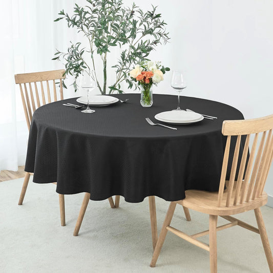 maxmill Round Weaved Texture Design Tablecloth Spill-Proof Wrinkle Free Soft Washable Table Cloth for Circular Table Cover, for Dining Room Buffet Banquet Parties Holiday Dinner, 70 Inch Black