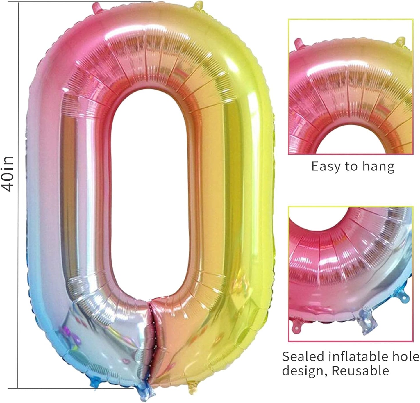 Smlpuame 40 Inch Number Balloons 0-9 Rainbow Gradient Large Number 9 Balloons, Digital Balloons for Birthday Party Celebration Decorations, Helium Foil Number Balloons for Wedding Anniversary