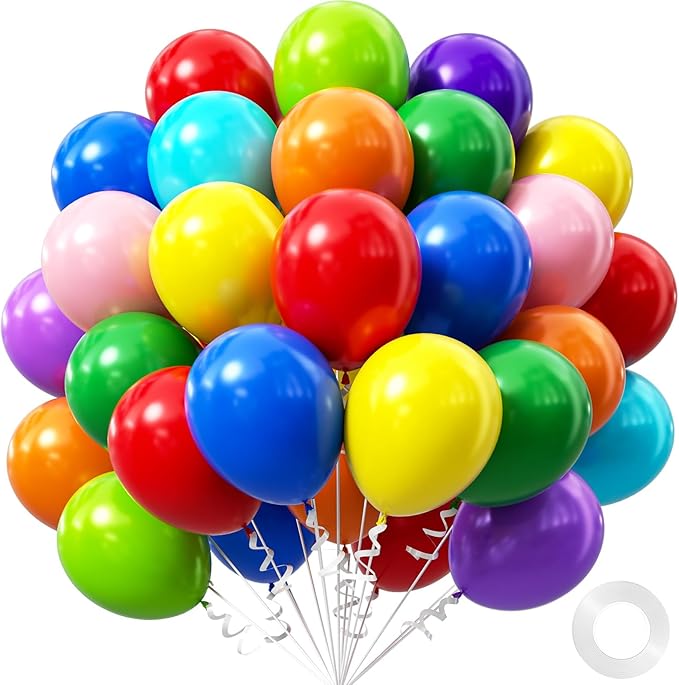 Rainbow Balloons 12 inch, Red Dark Purple Orange Yellow Lime Green Light Blue Pink Latex Balloon 50pcs Party Balloons for Colorful Rainbow Baby Shower Birthday Party Decorations