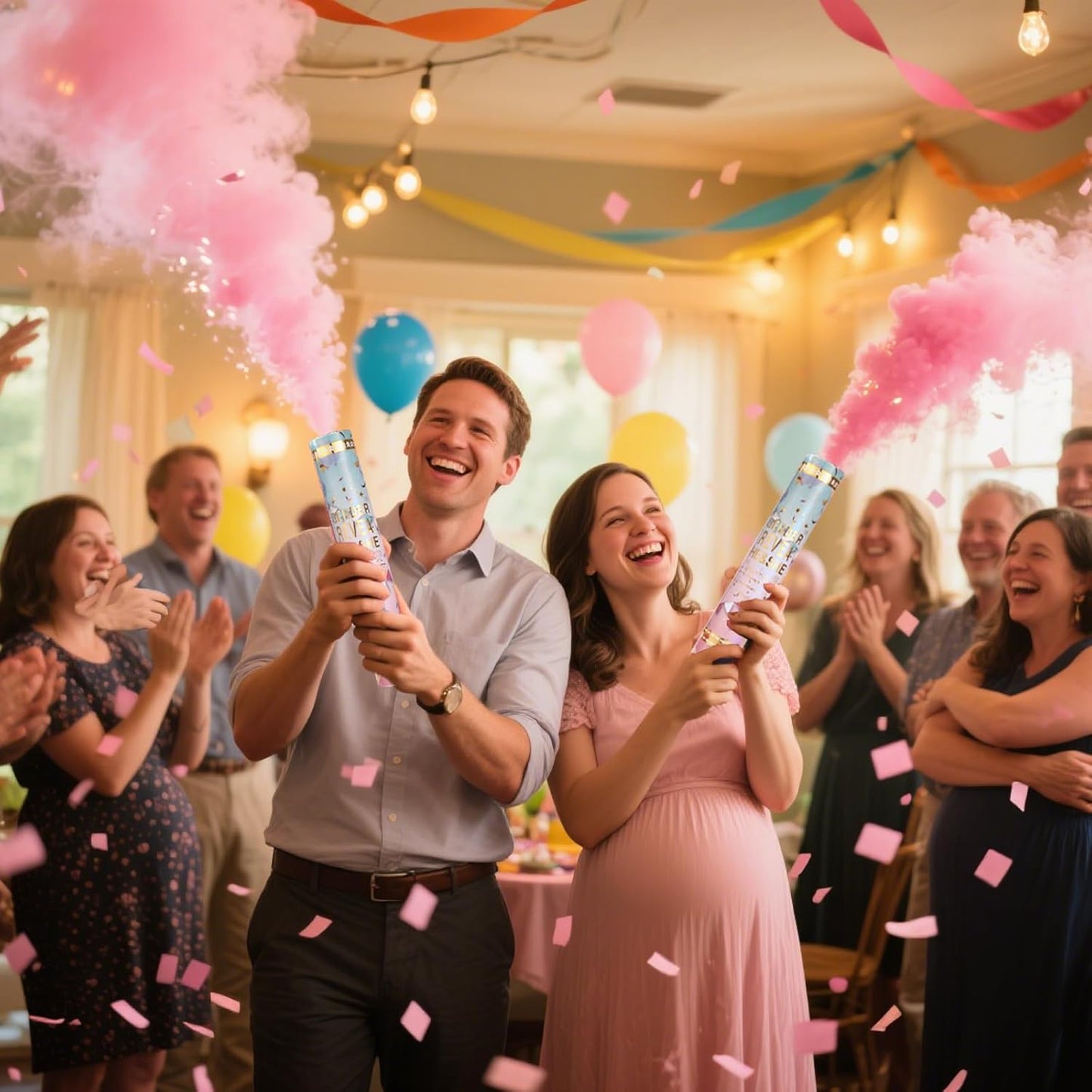 Previvo Gender Reveal Confetti Powder Cannon - 4 Pack Pink Baby Gender Reveal Poppers - 100% Biodegradable Powder Smoke - Ideas Party