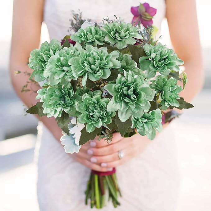 Uieke 6PCS Chrysanthemum Flowers Artificial Daisy Mums Flowers with Stem for Home Party Wedding Bouquet Spring Summer Table Centerpieces Decor (Teal Turquoise)