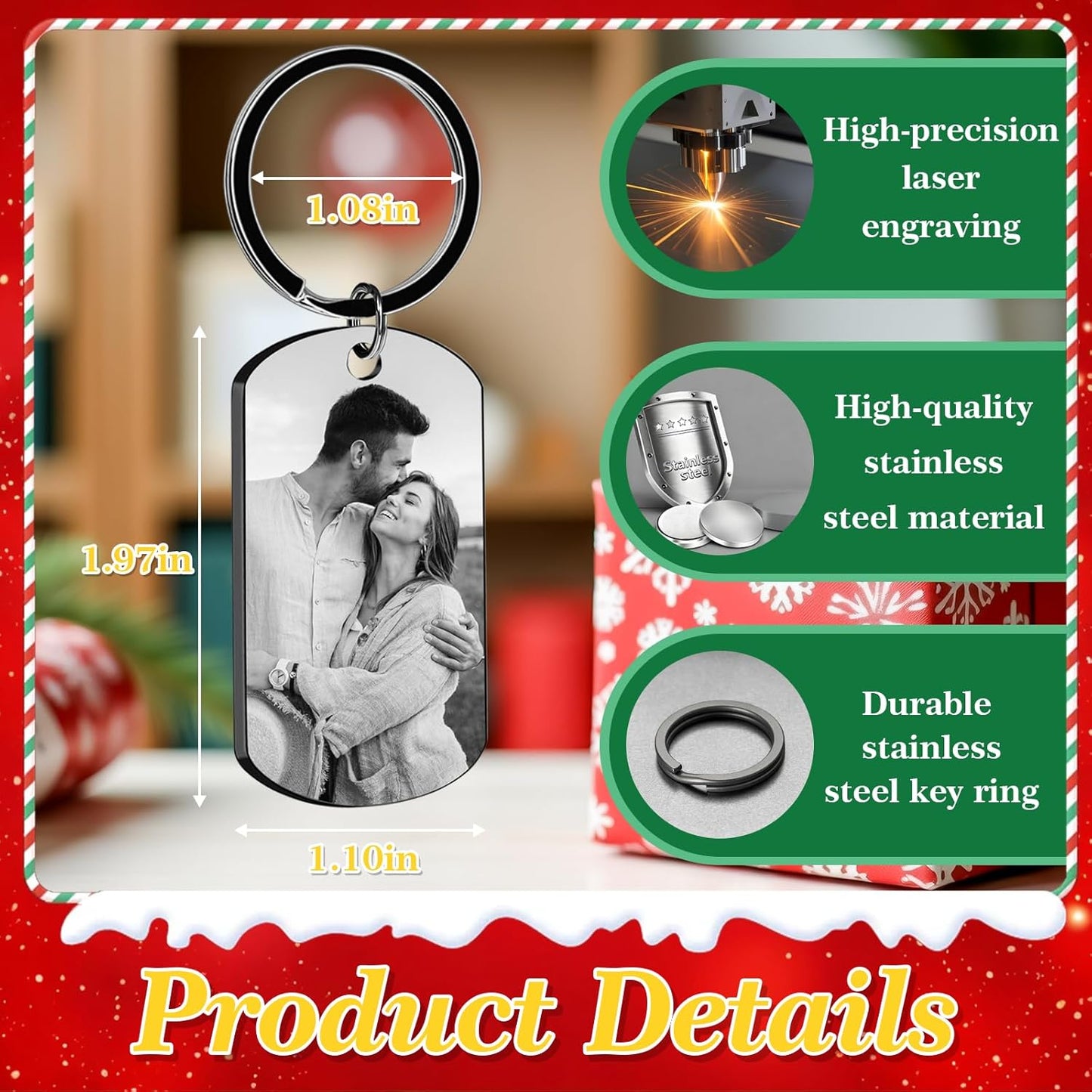 Custom Keychain with Picture - Made in USA Personalized Double Sided Photo Keychains for Men, Women, Christmas