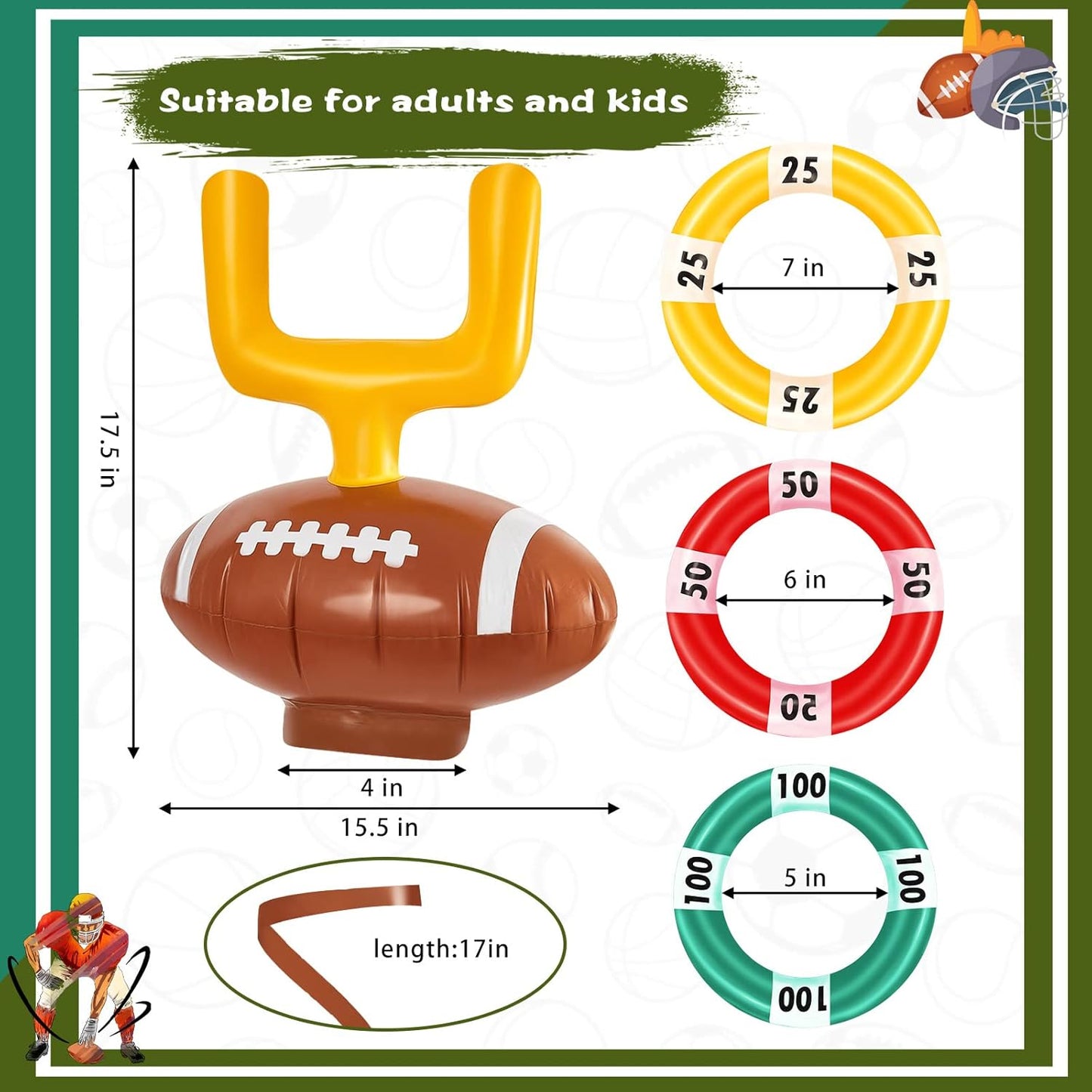 Civaner 2 Set Inflatable Post Ring Toss Football Goal Post Game Include 2 Pieces Hat 6 Pieces Toss Ring for Football Party(Cute Style)