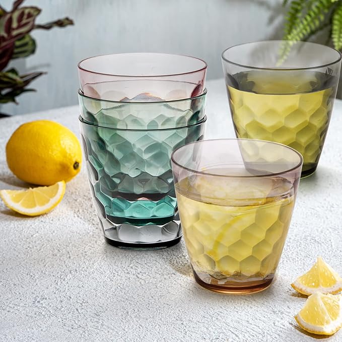 Lawei 12 Pack Plastic Water Tumblers, 10 Oz Unbreakable Premium Drinking Glasses, Stackable Acrylic Reusable Juice Wine Cups for Dinner, Home, Restaurants, BPA Free