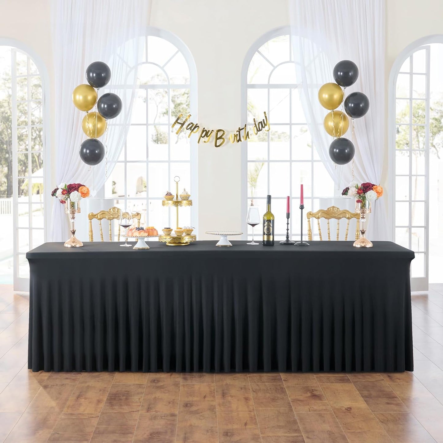 2 Pack Black Fitted Spandex Table Cloth Rectangle 8ft, Wrinkle Free High-Stretch Skirted Tablecloths for 8 Foot Rectangle Tables, Decor Parties Weddings Birthday Banquet Spandex Table Cloths Cover
