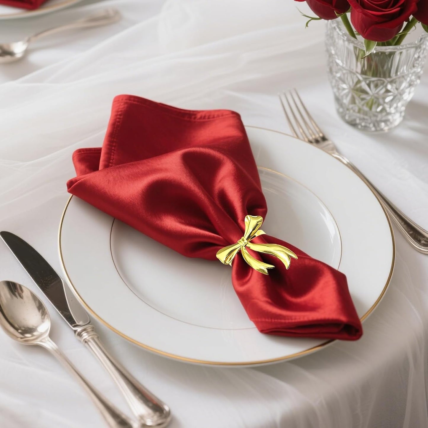 Gold Bow Napkin Rings Set of 12 Christmas Bow Tie Napkin Rings for New Year Valentine's Day Xams Wedding,Shiny Metal Bow Knot Napkin Ring Holders for Birthday Family Dinner Daily Table Decor